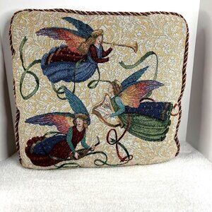 Decorative Tapestry 16" Throw Pillow With Angels & Harps Design